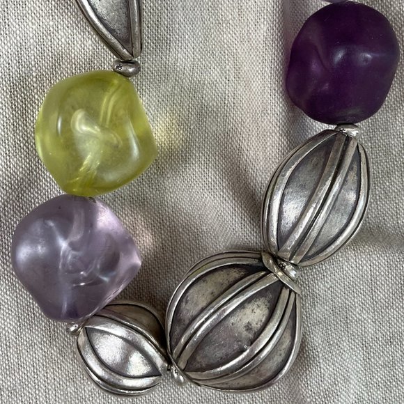 Resin and sterling chunky 24" necklace - 1980s vintage - Picture 2 of 5